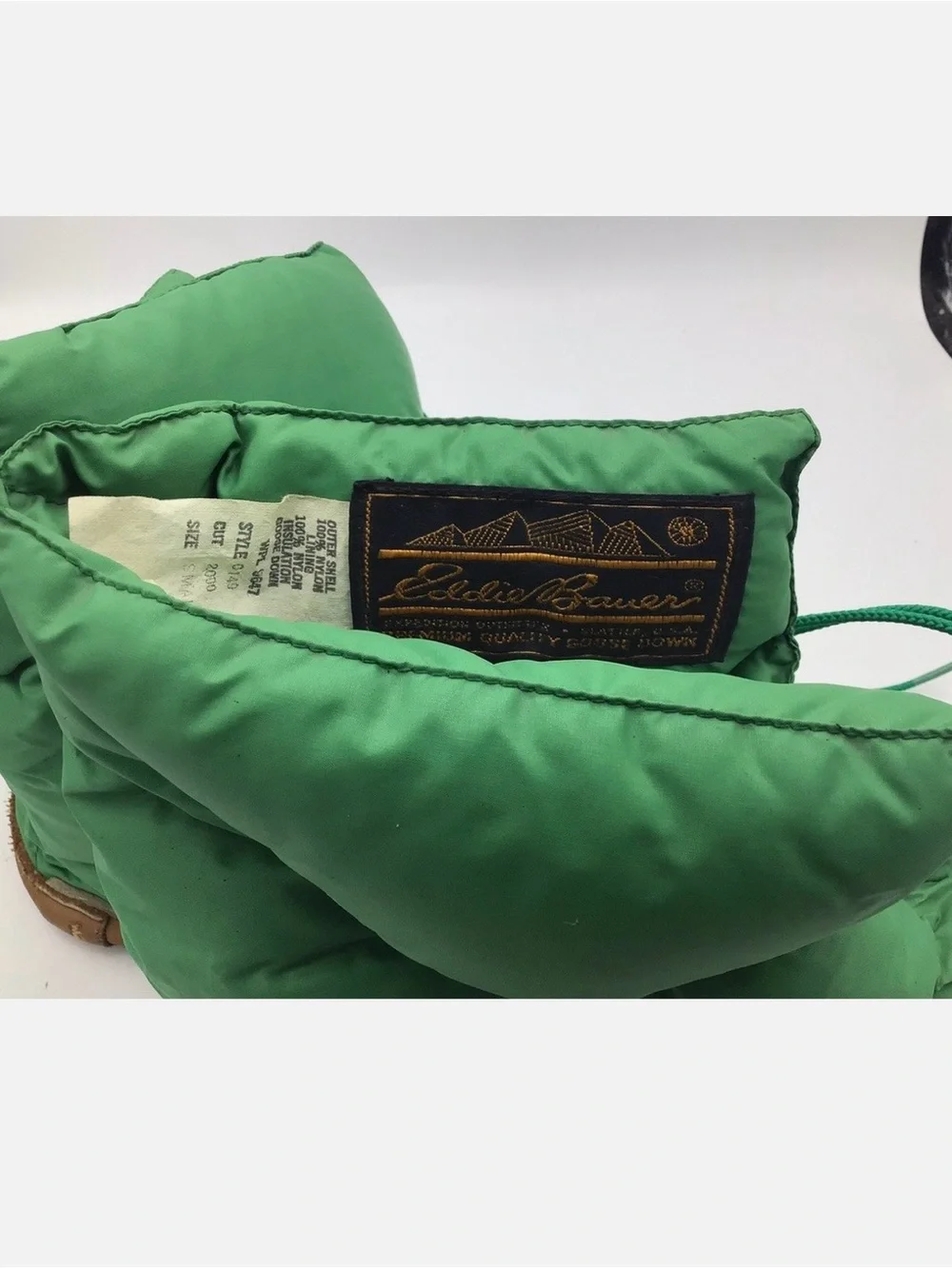 Vintage Eddie Bauer Puffer Goose Down Camp Slippers Size Small Green